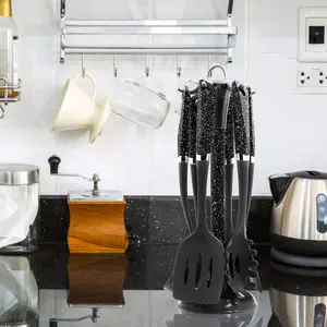 6-Piece Black Kitchen Utensils Set | Non-Scratch & Heat Resistant | BPA Free Plastic | Modern & Vibrant | Space Saving Black