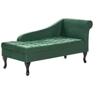 Right Hand Velvet Chaise Lounge with Storage Dark Green PESSAC