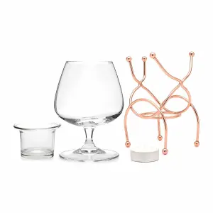 Bar Amigos COPPER Brandy & Cognac Snifter Warmer Glass Copper Stand Gift Set with Tea Light Candle & Copper Holder