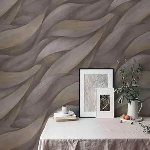 Erismann Casual Chic Leaf Waves Nature Leaves Motif Metallic Textured Wallpaper Dark Brown Grey 10257-10