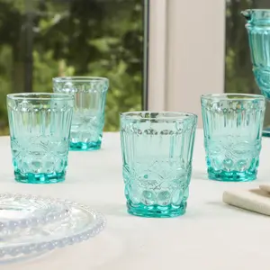 Set of 12 Vintage Luxury Turquoise Drinking Glass Whiskey Glass Tumblers 240ml