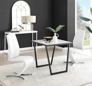 Furniturebox UK Carson White Marble Effect Square Dining Table & 2 White Willow Chairs