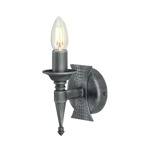 Wall Light Wrought Iron Beaten Metal Small Compact Black Silver LED E14 60W