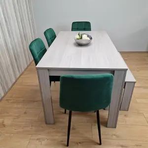 Dining Table and 4 Chairs With Bench Grey 4  Green Velvet Chairs Wood Dining Set Furniture