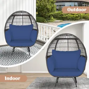 Costway Oversized Wicker Egg Chair Outdoor Patio Lounge Basket w/ 4 Soft Cushions