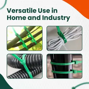 HomeSmart 100 Pack Green Nylon Cable Ties 300mm x 4.8mm Extra Strong Self-Locking Garden Cable Ties