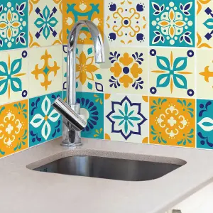 24 Pieces 15x15cm Temara Yellow and Blue Moroccan Tile Stickers