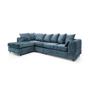 Harriet Crushed Chenille Large Left Facing Corner Sofa in  Dark Blue