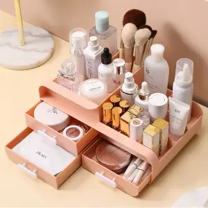 Pink 3 Drawers Multifunctional Plastic Makeup Storage Desk Organizer for Stationery Marker Pens