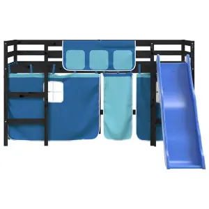 Berkfield Kids' Loft Bed with Curtains without Mattress Blue 90x200 cm