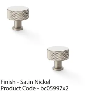 2 PACK - Round Knurled Door Knob - 35mm Diameter Satin Nickel Radio Cupboard Pull Handle