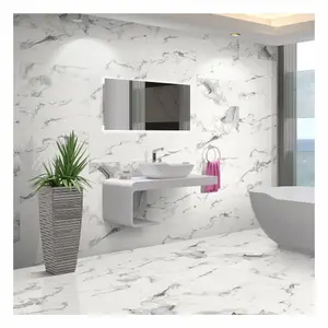 Alvaro White+Gold Gloss Marble effect Porcelain Wall & floor Tile Sample