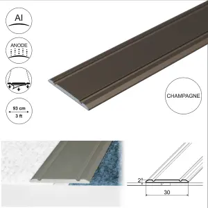 A02 930mm x 30mm 2.7mm Anodised Aluminium Flat Self Adhesive Door Threshold Strip - Champagne, 0.93m