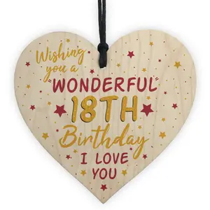 Red Ocean 18th Birthday Wooden Heart Sign Card For Daughter Best Friend Sister Gifts 18 Decorations