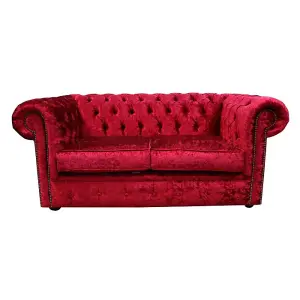 Chesterfield 2 Seater Sofa Settee Shimmer Red Velvet In Classic Style