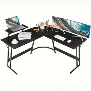 Temu Grain L-Shaped Computer Desk Home Office Writing Workstation Wood Large