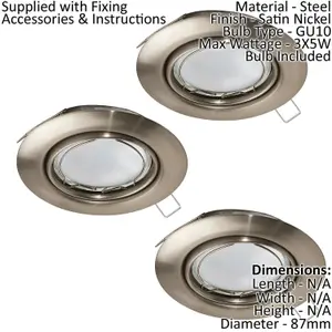 3 PACK Flush Ceiling Downlight Satin Nickel Steel 3 x 5W GU10 Bulb