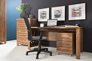 Computer Desk Home Office Study Furniture Modern 160cm Wide Solid Medium Oak Effect Gent