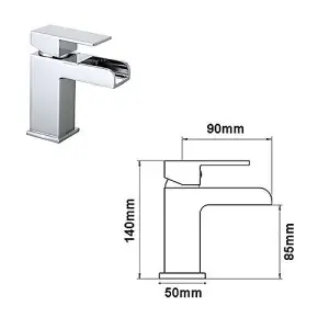 Nes Home Origin Waterfall Basin Mono Mixer Tap, Bath Filler Tap & Waste Chrome