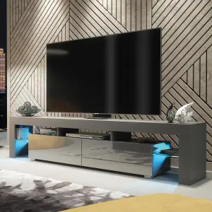 Nova TV Unit 200cm Dark Grey High Gloss Doors with LED Lighting - Creative Furniture