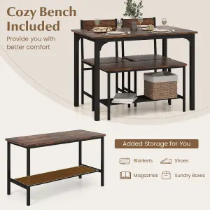 Costway 4-Piece Dining Table & Chair Bench Set Industrial Gathering Table Kitchen Set