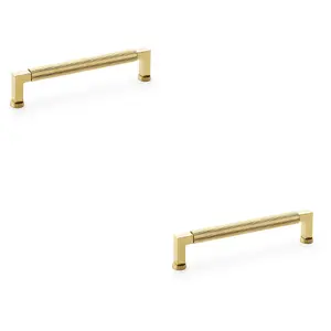 2 PACK - Square Knurled Pull Handle - Satin Brass - 160mm Centres Premium Drawer Door