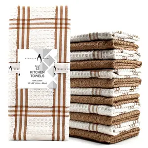 Cotton Stripe Waffle Tea Towel Kitchen Towel Tan