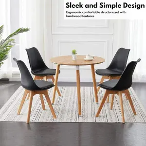 Dining Chairs Set of 2 in 31.8'' (81cm) Height - Modern Tulip Kitchen Chairs in Black with Cushioned Pad Seat & Solid Wooden Legs