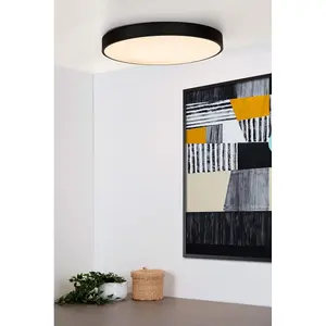 Lucide Unar Modern Flush Ceiling Light 49.5cm- LED Dim. - 1x36W 2700K - 3 StepDim - Black