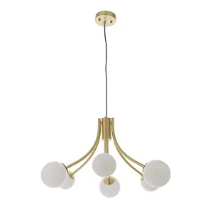 Luminosa Bloom Multi Arm Glass Pendant Light Satin Brass Plate, Opal Glass