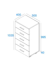 Lido 5 narrow tall chest of drawers, White