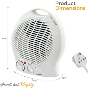 2KW Portable Fan Heater  Silent 2000W Electric, Hot & Cold Air, Upright Design (White)