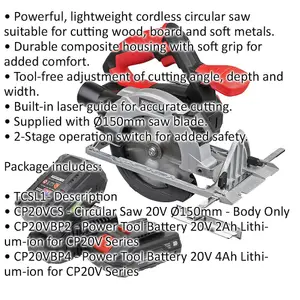 Powerful 20V Cordless Circular Saw Kit with Dual Batteries and Charger