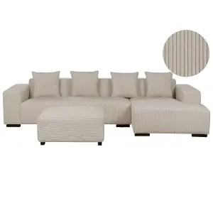 Corner Sofa with Ottoman LUNGO Beige Corduroy Left Hand