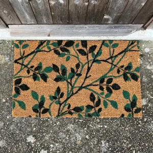 Green & Black Leaf Print Indoor & Outdoor Coir Doormat