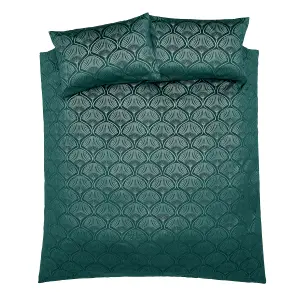 Catherine Lansfield Bedding Art Deco Pearl Embellished Duvet Cover Set with Pillowcases Teal Green