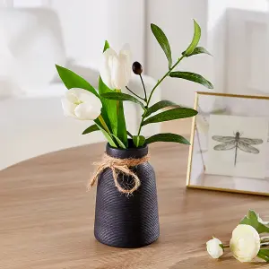 Black Simple Hemp Rope Ceramic Flower Vase