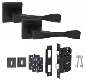 1 Set Straight Astrid Design Door Handles Matt Black Key Lock Set With Ball bearing Hinges