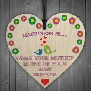 Red Ocean When Mother Is Best Friend Wooden Hanging Heart Plaque