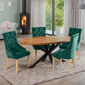 Dosenna Oval Dining Table Set with 4 Ravenna Velvet Chairs - Green