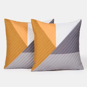 4 Pack Geometric Pinsonic Cushion Covers, Ochre - 45 x 45cm