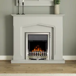 Bramwell Light Grey Timber Electric Suite with Inset Chrome Electric Fire