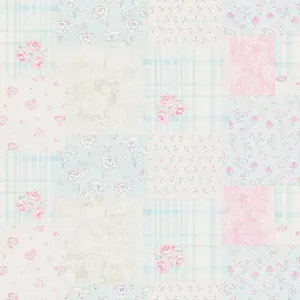 Galerie Maison Charme Blue/Pink Patchwork Vintage Floral Motif Wallpaper Roll