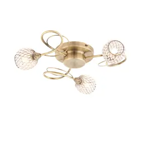 Anson Lighting Koln 3lt Ceiling Light in  Antique brass plate & antbrass clear