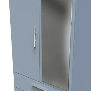 Trent 2 Door 2 Drawer Mirrored Robe in Denim (Ready Assembled)