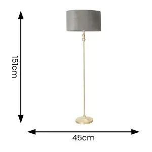 ValueLights Maggie Gold Candlestick Floor Lamp with Grey Velvet Lamp Shade and LED Bulb