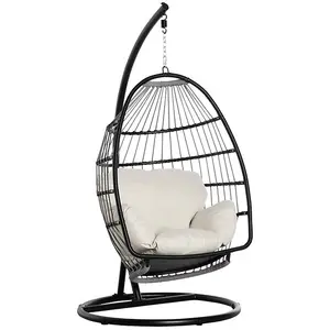 Rattan Hanging Egg Chair with Folding Design