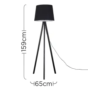 ValueLights Modern Black Wood Tripod Design Floor Lamp With Black Shade