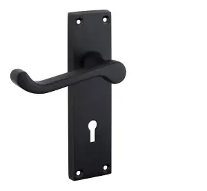 Golden Grace Victorian Scroll Lever Lock Door Handles 150mm x 40mm Matt Black Finish with Black 3 Lever Lock and Keys