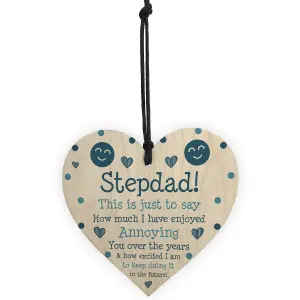 Funny Joke Step Dad Gift For Fathers Day Birthday Wood Heart Humorous Gift For Him